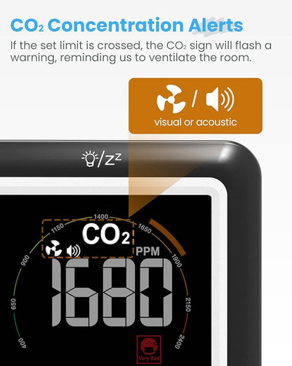 Newentor CO2 Monitor, Indoor Air Quality Meters, Carbon Dioxide Detector with Voice, Large Display CO2 Tester, Temperature Humidity Sensor, Alarm Clock for Home, RV, Grow Tents, Black