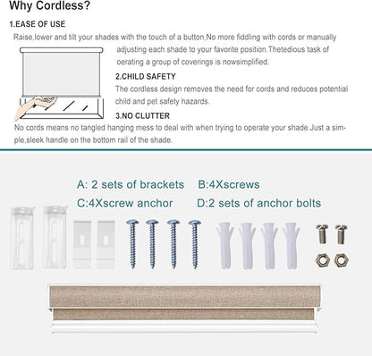 Changshade Custom Size Cordless Roller Shades with Valance, Blackout Roller Shades for Windows Roll-up Fabric Blinds with Thermal Insulated for French Door, Easy Installation Khaki Brown