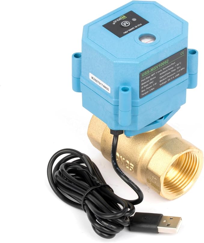 U.S. Solid WiFi Smart Motorized Ball Valve 1 inch NPT for Water Control & Irrigation, 2 Way Brass Electric Valve, USB Powered, LED Status Indicator, Flow Direction Window, Remote On/Off Control