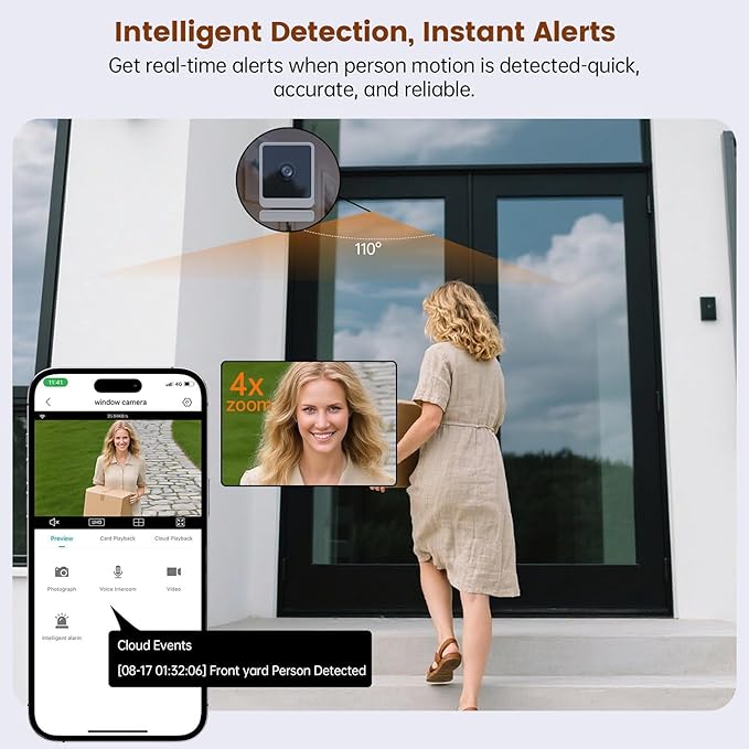 Window Camera, 3MP 2K Indoor Cameras for Home Security with Mounting Sticker,AI Color Night Vision, Person & Motion Detection,Support 2.4GHz & 5GHz WiFi