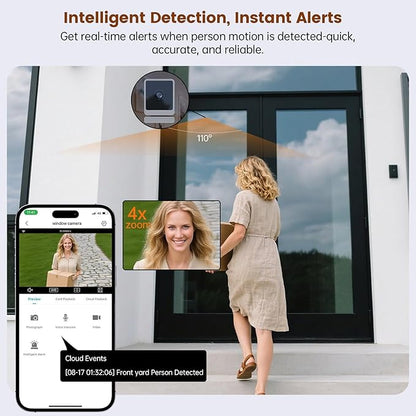 3MP 2K Window Security Camera, 2.4Ghz & 5Ghz WiFi Wireless Indoor Cameras for Home with Color Night Vision,Mounting Sticker,Motion Detection