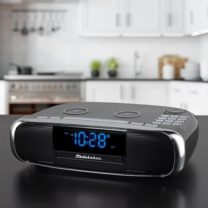 Studebaker Workstaton HiFi Music System with Bluetooth, FM Radio, CD, and Qi Wireless Charging Station (Black)