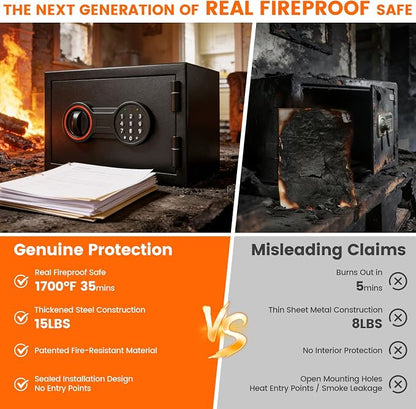 [2026 0.5H 1700°F] Mini Fireproof Safe, 14.8Lbs Heavy Duty Fire Safe Box