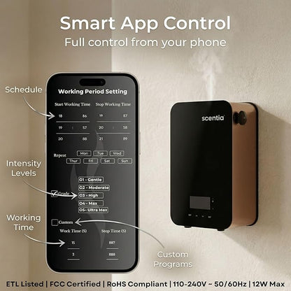 HVAC Scent Diffuser System with App | Waterless Diffuser for Home, Office, Large Room, Studio, Yoga,| Coverage Upto 2500 Sq.ft | Scentia CASA SC 2000 Black/Rose Gold