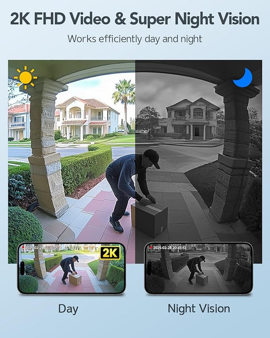 XTU Battery Doorbell, 180° Head-to-Toe Video, Live View with Two-Way Talk, No Monthly Fee, 2.4G Wi-Fi with Chime, Local/Cloud Storage, Human Detection, Compatible with Alexa & Google Home