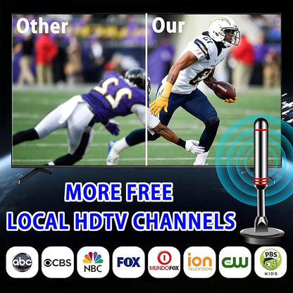TV Antenna for Smart TV Indoor, 2024 Newest Antenna with Strong Magnetic Base, 360°&Long Range Reception TV Antenna for Local Channels, Easy Setup Antenna for TV Without Cable (Black+Red)