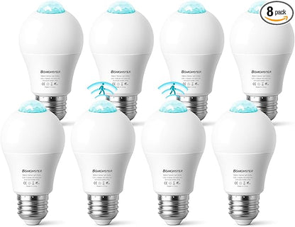 8-Pack Motion Sensor Light Bulbs, 12W(100W Equivalent), Movement Security LED Bulb(Energy Efficient) Indoor/Outdoor, Motion Activated Dusk to Dawn Bulb for Porch, Garage, Basement, Hallway, Stairs
