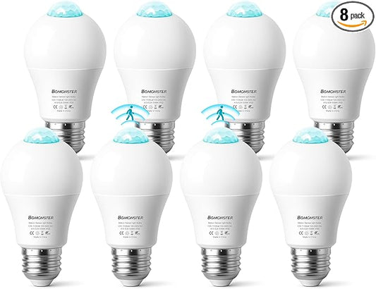 8-Pack Motion Sensor Light Bulbs, 12W(100W Equivalent), Movement Security LED Bulb(Energy Efficient) Indoor/Outdoor, Motion Activated Dusk to Dawn Bulb for Porch, Garage, Basement, Hallway, Stairs