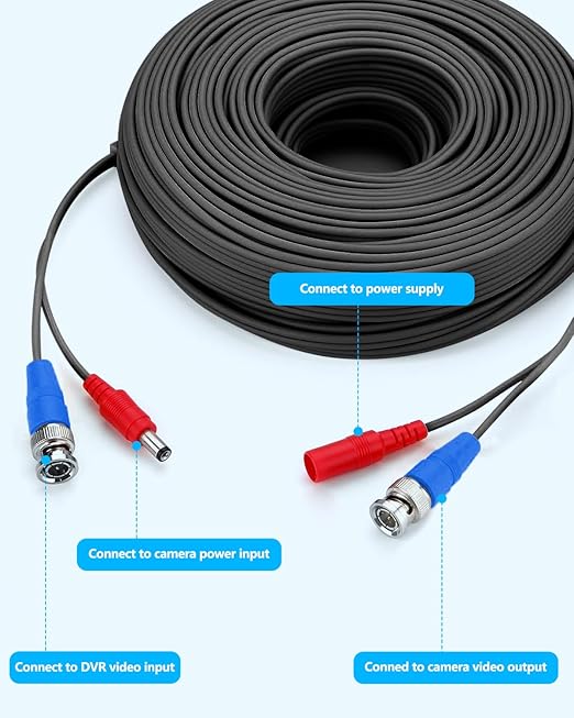 OOSSXX Video Power Cable BNC Extension All-in-One Cables for CCTV Security Cameras, Outdoor Wired Surveillance Camera DVR System