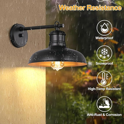 Outdoor Wall Lights, Black and Gold Indoor Outdoor Barn Lights with E26 Socket, Anti-Rust Waterproof Exterior Lighting Fixtures for House Patio Porch Doorway(2 Pack)