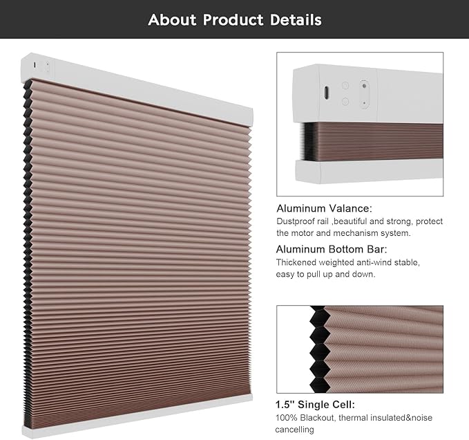 Changshade Blackout Smart Blinds Cellular Shades for Windows Doors Motorized with Remote Control, Custom Size Automatic Honeycomb Blind Electric Power Compatible with Alexa, Google Home, Pink