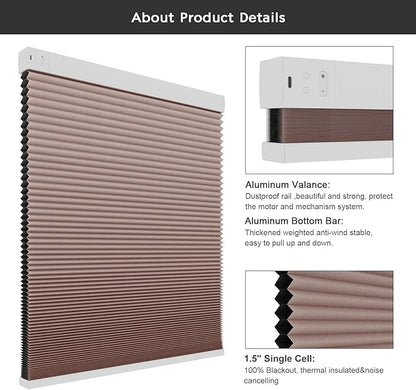 Changshade Blackout Smart Blinds Cellular Shades for Windows Doors Motorized with Remote Control, Custom Size Automatic Honeycomb Blind Electric Power Compatible with Alexa, Google Home, Pink