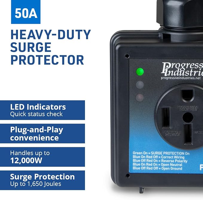 Progressive Industries SSP-50X Portable RV Smart Surge Protector, Black, 50 Amp