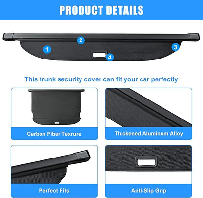 AUXKO Retractable Cargo Cover for Hyundai Palisade 2025 2024-2020 with 4PCS Headrest Hooks, Trunk Cover Luggage Security Shade Cover Shielding Shade Anti-Peeping Luggage Privacy Screen, Carbon Fiber