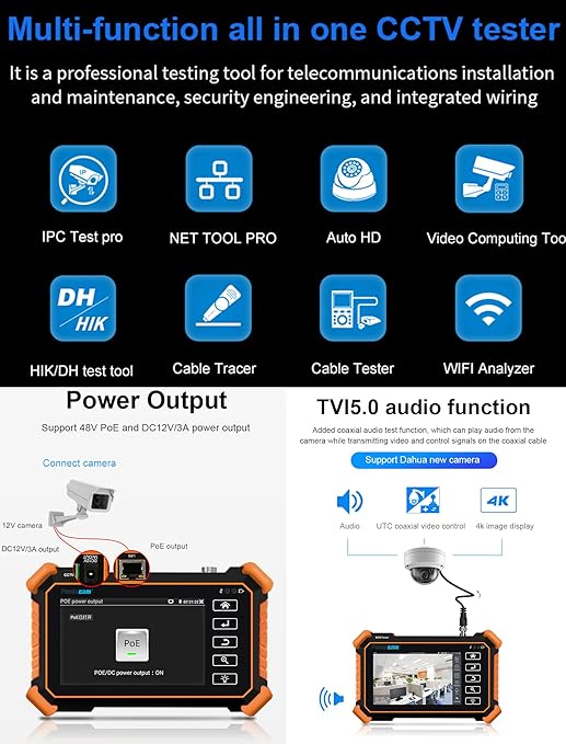 IP Camera Tester IPC-1910 Plus 4 inch Touch Screen IPC Tester 8K IP Camera Test 4K 8MP Coax AHD CVI TVI Display Video MonitorSupport H.265 POE PTZ WiFi RS485 Replace Camera Tester
