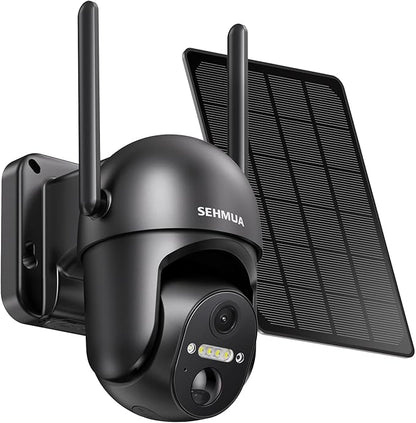 SEHMUA Solar Security Cameras Wireless Outdoor, 2K 360° View Battery Powered Outdoor Camera, WiFi Home Security with Spotlight Color Night Vision, PIR Sensor