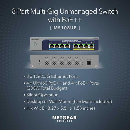 NETGEAR 8-Port PoE Multi-Gigabit Ethernet Unmanaged Network Switch (MS108UP)