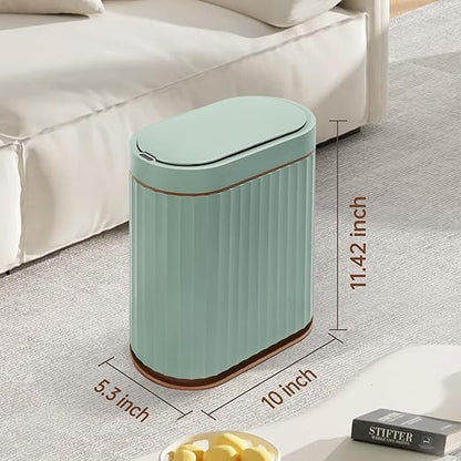 ELPHECO Bathroom Trash Can with Automatic Lid, 2 Gallon Sensor Trash Bin, Smart Garbage Can, IPX5 Waterproof Slim Trash Bin, Motion Sensor Wastebasket for Office, Kitchen, Sage Green Gold