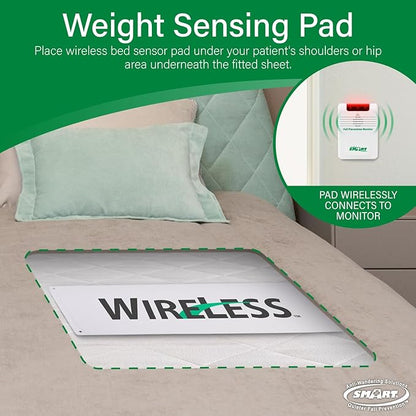 Smart Caregiver Wireless Bed Exit Alarm System - Weight Sensing Bed Pad with Call Button and Wireless Monitor - Bed Alarm Automcatically Alerts Caregiver When They Get Up to Help Prevent Falls