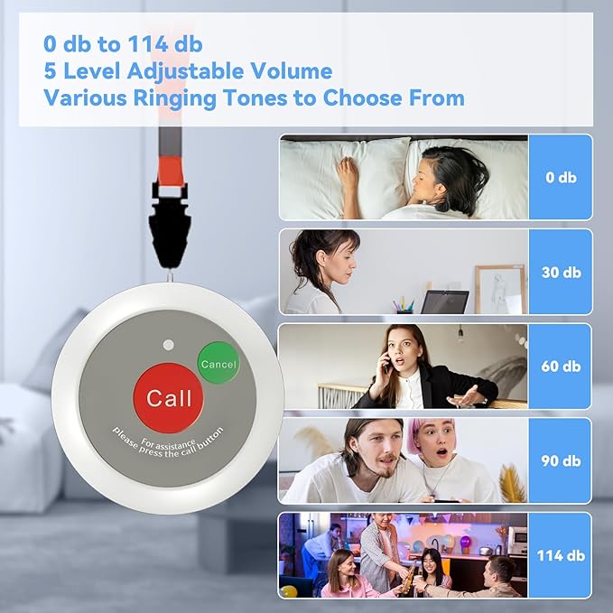 Upgrade Caregiver Call Button,Wireless Caregiver Pager Calling System,1000ft, 1 Alert Emergency Call Button for Medical Clinic Nurses Station Home Hospital