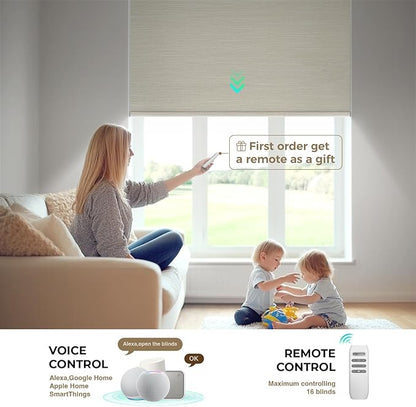 HeyBlinds Motorized Blinds with Remote, 100% Blackout Smart Blinds, Automatic Shades for Windows Compatible with Alexa Google and Homekit, Custom Size(Summer Haze-Cream BO)