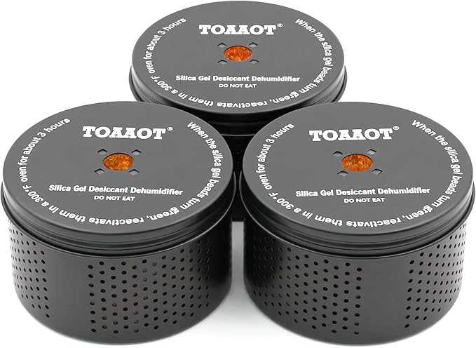 Gun Safe Dehumidifier, Moisture Absorber, 200g Small Silica Gel Desiccant Canister for Gun Cabinets & Safes, Aluminum Shell, Reusable