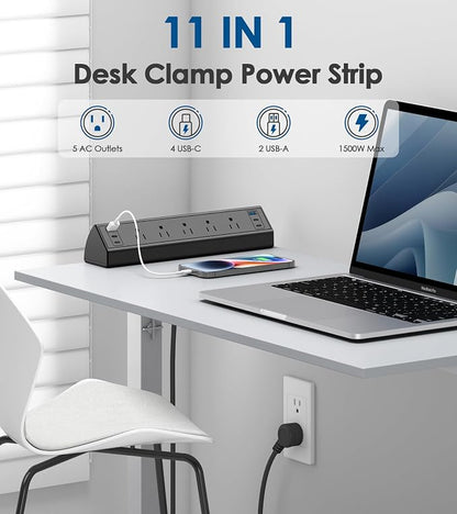 Jgstkcity Desk Clamp Power Strip USB C,40W Total Fast Charging Station,4 PD 20W USB C Ports,Desk Edge Mount Surge Protector,5 Outlets,Fit 1.96" Tabletop Edge,ETL Listed (Pack of 15)