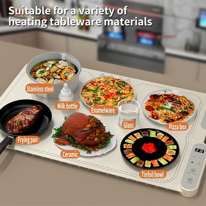Electric Warming Tray&Food Warming MatFast Full Surface Electric Warming Tray with 7 Temp-Settings & 8H Timer, Portable Roll Up Food Warmer for Gatherings (Beige, 24''X15'')