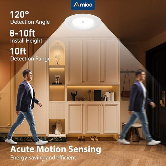 Amico 1 Pack 5/6 inch Motion Sensor Recessed Light, 12.5W=100W, 950LM, 2700K/3000K/4000K/5000K/6000K Selectable, LED Retrofit Can Lights, IC Rated - ETL & FCC, White
