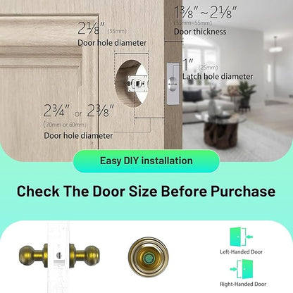 UMIKSMART Fingerprint Door Knob Lock, Smart Keyless Entry Door Knob with Tuya App Control & Auto-Lock, Backup Key, Easy Install for Home, Apartment, Office, Bronze