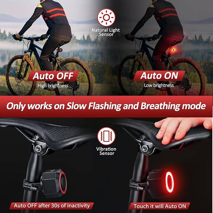 Bike Alarm with Remote, Bike Tail Light & Brake Light Auto ON/Off USB-C Rechargeable, 110dB Bicycle Alarm System Anti Theft Vibration Motion Sensor for Bike, Ebike, Scooter, IP65 Waterproof