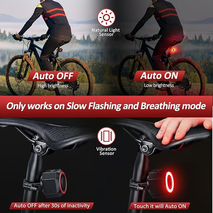 Bike Alarm with Remote, Bike Tail Light & Brake Light Auto ON/Off USB-C Rechargeable, 110dB Bicycle Alarm System Anti Theft Vibration Motion Sensor for Bike, Ebike, Scooter, IP65 Waterproof
