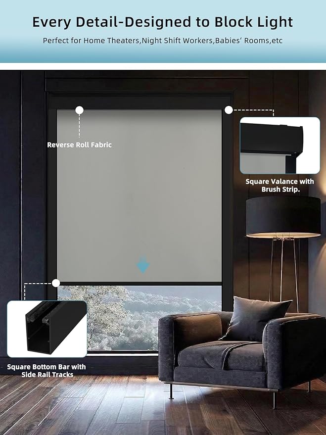 SmartWings Motorized Smart Blinds with Remote, Custom Automatic 100% Blackout Roller Shade Compatible with Alexa/Homekit/Google, Electric Smart Blinds for Indoor Windows, Vinyl Light Grey