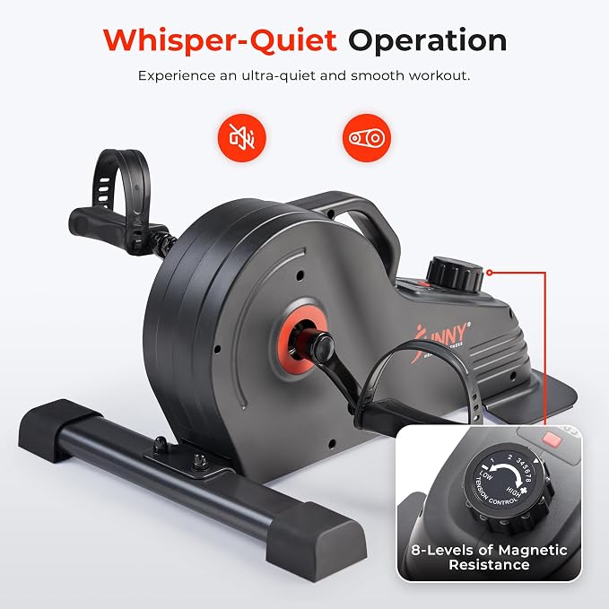 Sunny Health & Fitness 2-in-1 Smart Magnetic Pedal Exerciser, Compact Indoor Under-Desk Mini Exercise Bike for Full Body Cardio Workout and Physical Therapy, Free SunnyFit Training App Connection