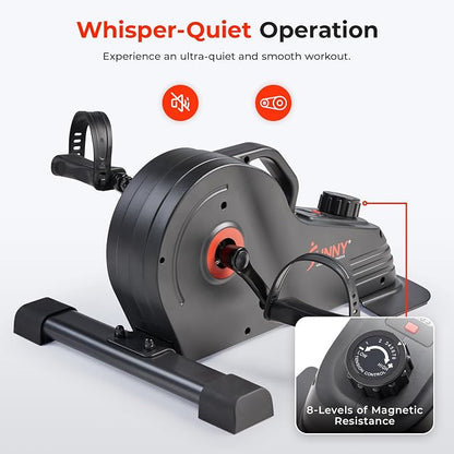 Sunny Health & Fitness 2-in-1 Smart Magnetic Pedal Exerciser, Compact Indoor Under-Desk Mini Exercise Bike for Full Body Cardio Workout and Physical Therapy, Free SunnyFit Training App Connection