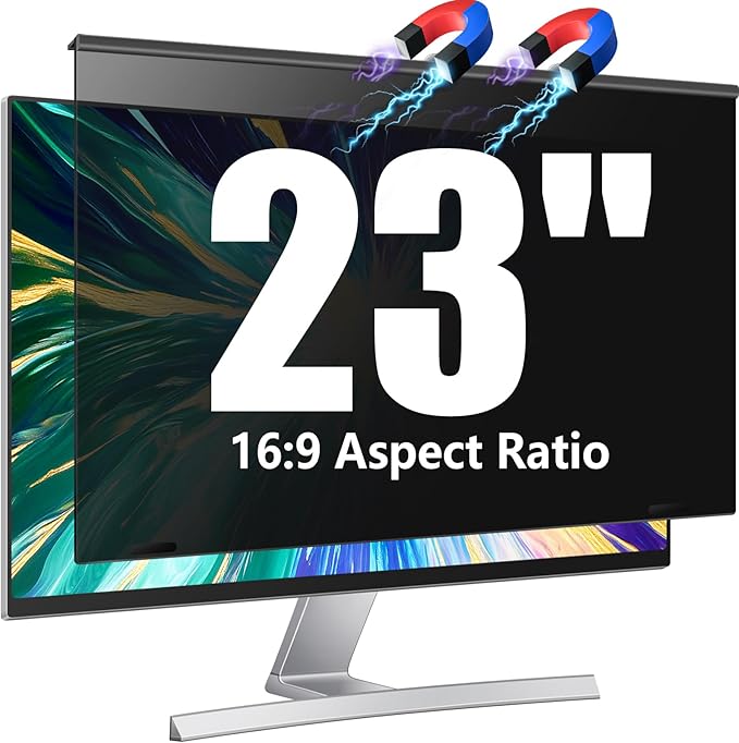 Magnetic 23 Inch Privacy Screen for Computer Monitor 16:9 Widescreen Desktop PC, 23in Hanging Removable Anti Blue Light Glare Eye Protection Shield, Screen Protector Panel