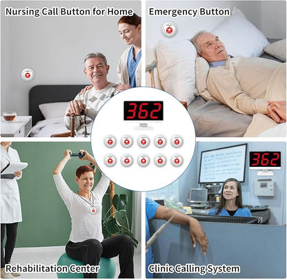 Nurse Call System - 1000ft Wireless Call Bell System,10 Alert Emergency Call Buttons for Elderly with 1 Display Receiver for Assisted Living Medical Clinic Nurses Station Home Hospital