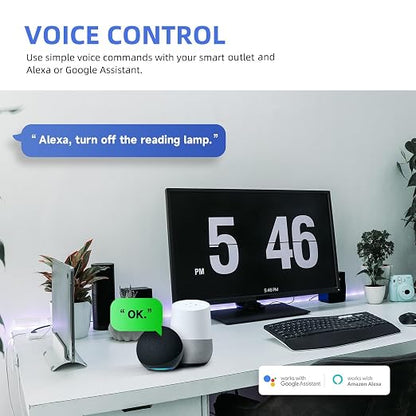Smart Wall Outlet, TR Receptacle, 2.4 Ghz WiFi, Alexa&Google, ETL&FCC