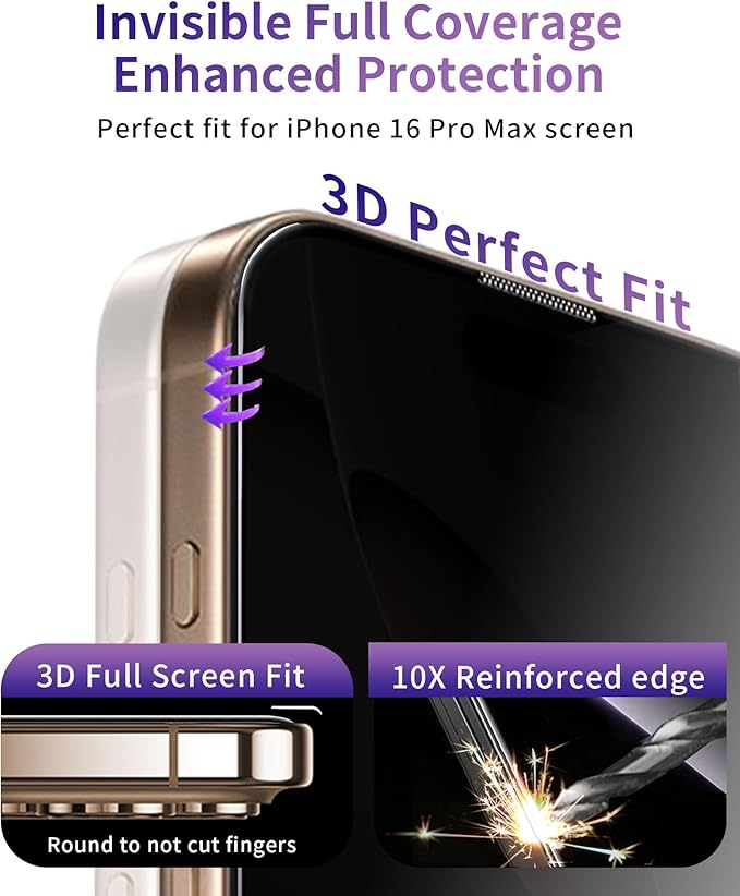 2 Pack for iPhone 16 Pro Max Privacy Screen Protector Tempered Glass for iPhone16ProMax 6.9inch [Auto-Installation] Anti-Spy Private Glass Film No Bubble 9H Hardness Anti-Scratch HD
