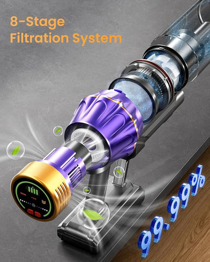 Cordless Vacuum Cleaner, 650W/60KPA/70 Mins Vacuum Cleaners for Home with Self-Standing, Anti-Tangle Vacuum Cordless, Smart Display and 1.8L Cup Cordless Stick Vacuum Cleaner for Pet Hair/Carpets