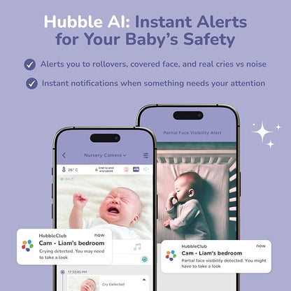 Hubble Connected SkyVision AI-Enhanced Smart Camera Baby Monitor with Secure Connection, Crib Mount, Remote Pan Tilt Zoom, 2-Way Talk, Night Vision, Nightlight, Soothing Sounds, Wellness Tracker, App