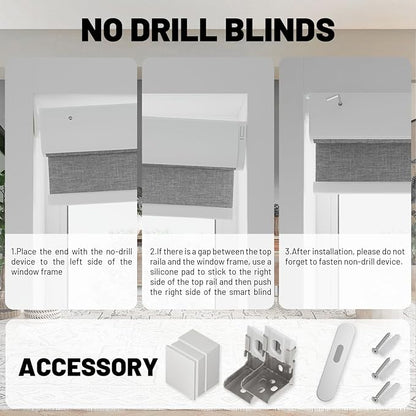 Motorized Blinds with Remote, Blackout No Drill Cordless Smart Roller Shades, Automatic Blinds for Windows, Grey,27" W x 72" H