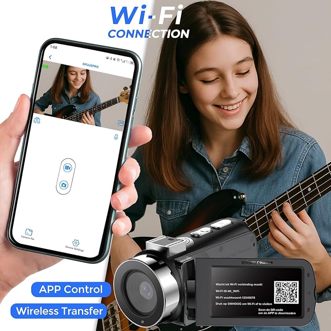 4K Video Camera Camcorder Ultra HD 64MP Vlogging Camera for YouTube 28X Digital Zoom 270° Rotation Screen 3.0" Vlog Camera with Night Vision Video Recorder with WiFi Connection