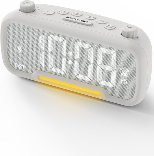 ROCAM Clock Radio, FM Radio Alarm Clock for Bedroom Modern Design, Auto Scan 20 Presets Auto-Off Sleep Timer, Bluetooth Speaker, Night Light, USB Ports, Brightness Dimmer