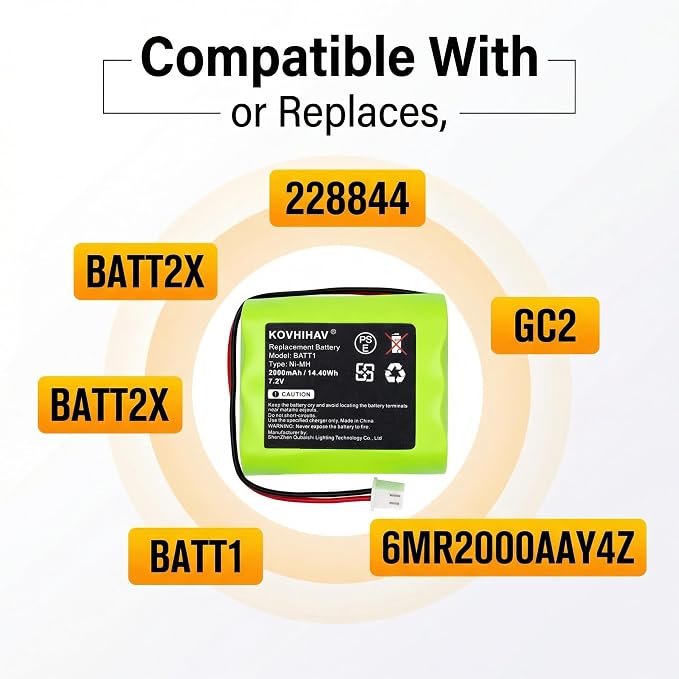 2 gig Battery 2X Control Panel Security System Alarm Battery for 228844 BATT1X BATT2X 6MR2000AAY4Z 10-000009-001 10-000013-001 PERS-4200(2 Pack)