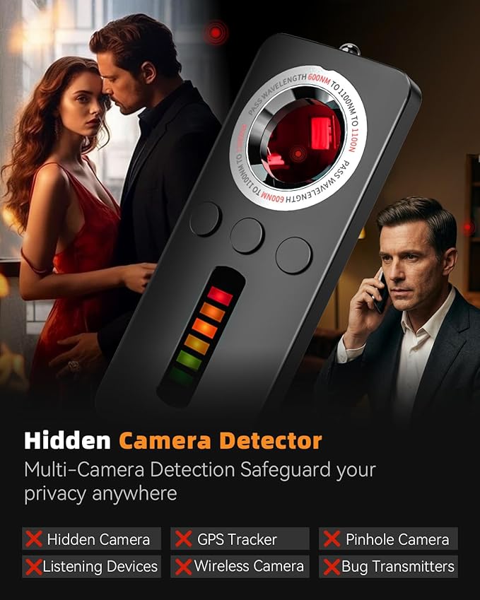 AI Privacy Pen Hidden Camera Detector,Portable Anti-Spy Bug Finder with Listening Device Detection,GPS Tracker Detector with RF & WiFi Signal Scanner, Privacy Protection for Hotels,Travel,Home,Office