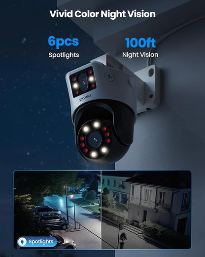ZOSI 2 x C298 Pro 4K 8MP Dual-Lens(2x4MP) Add-on Security PoE IP Camera Outdoor, 360 View PT Camera, Person/Vehicle Detect, Spotlight Siren, Color Night Vision, SD Card Storage, Only Work with Our NVR