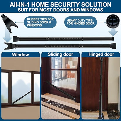 Door Security Bar, Rerishom Door Stoppers Security bar,Heavy Duty Door Lock Security Door Jammer Door Stopper for Apartment, Hotel Room,Screen Door Hardware (Dark Black, 1 Pack)