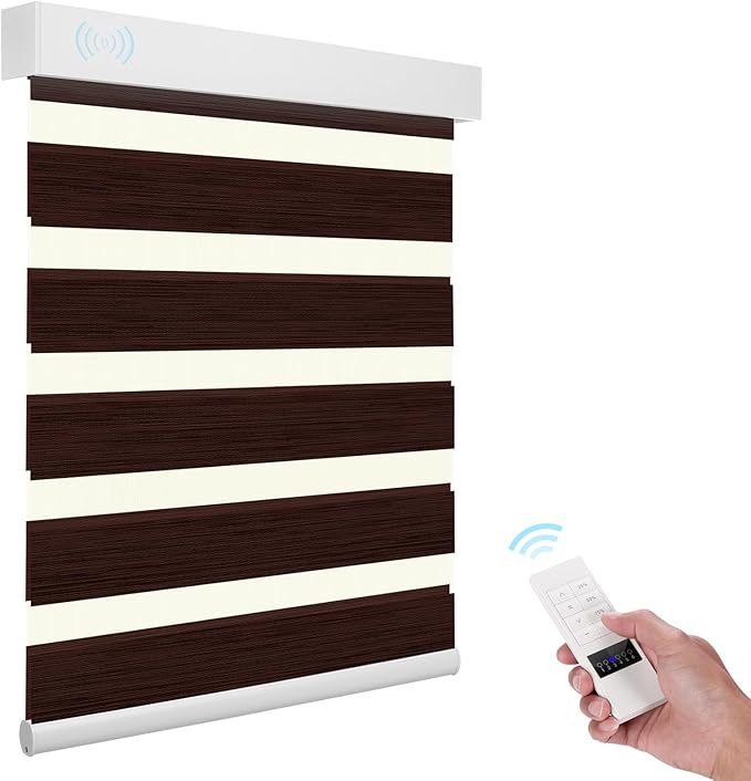 ACMEART Motorized Zebra Blinds,Smart APP & Remote Control 95% Blackout Shades,Compatible with Alexa,Custom Size Electric Window Blinds for Bedroom/Home/Office (Classical Chocolate)