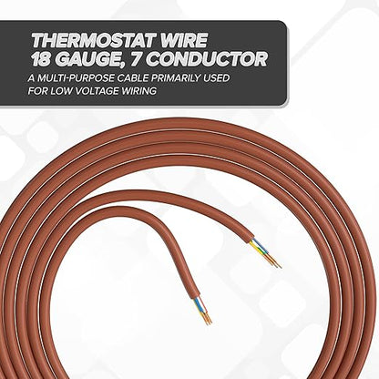 THE CIMPLE CO 18/7 Thermostat Wire 100 FT - Insulated Solid Copper Wiring for HVAC, Furnaces, Video Doorbells, Alarms, Lighting, Smart Thermostats - 18 Gauge, 7 Conductor - 100 Feet (30 Meters), Brown